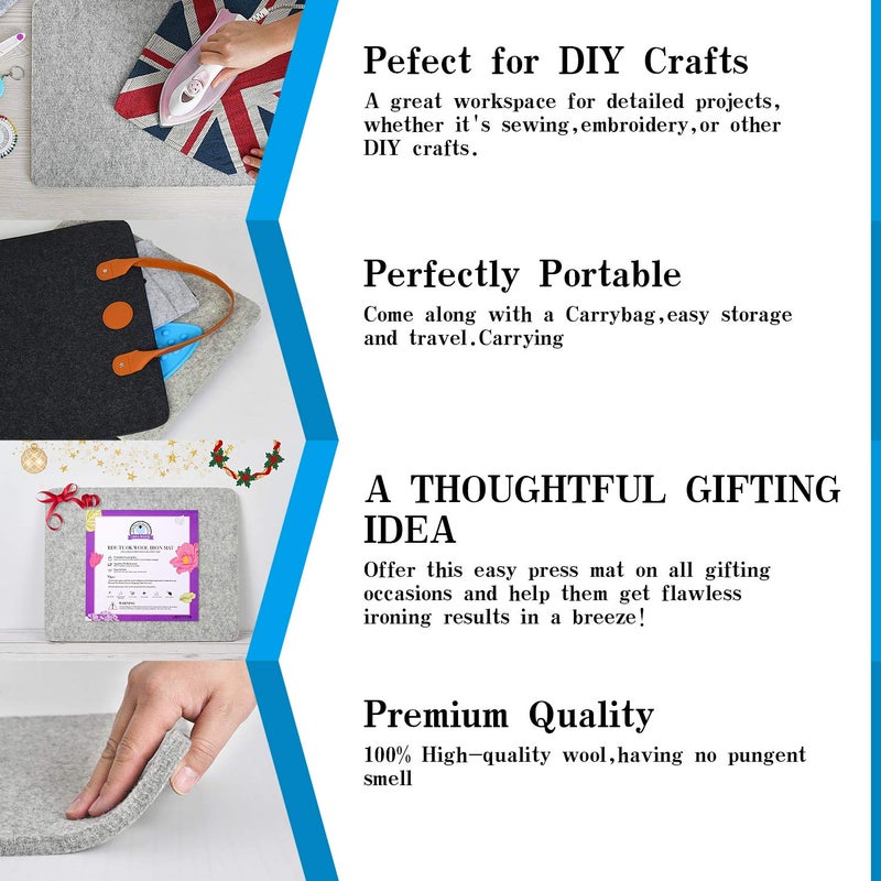 Rdutuok 17â€œx13.5â€ Wool Pressing Mat for Quilting with Carrying Case and Silicone Iron Rest pad,100% New Zealand Wool Felted Ironing Pad or Quilting Wooly Felted Iron Board for Retains Heat - Image 3